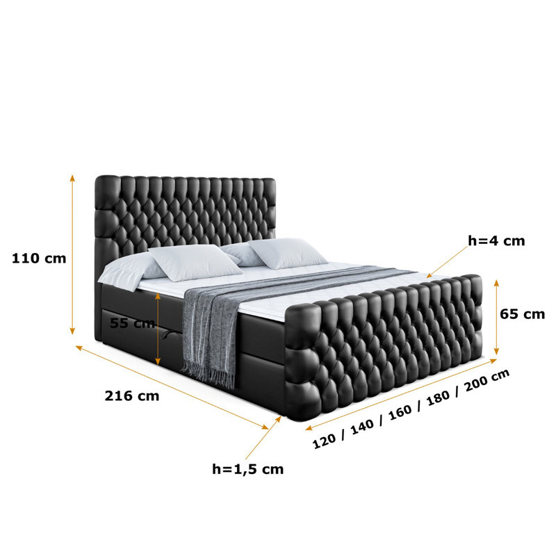 Bed with Mattress, Black, 120 x 200 cm