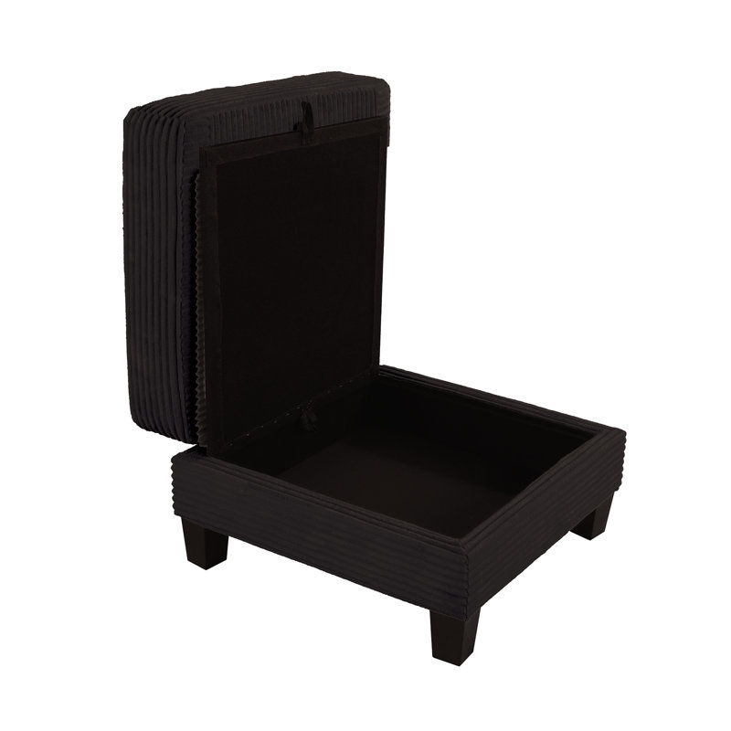 Repose-pieds carré avec rangement 31 po, Velours côtelé noir