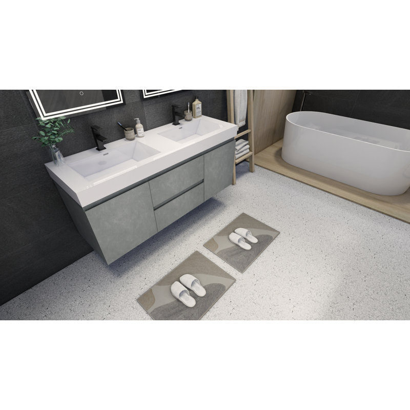 Mitul 58.75'' Double Bathroom Vanity with Acrylic Top, Cement Gray