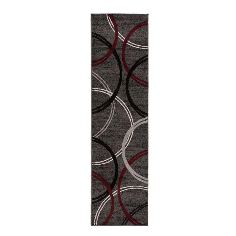 Weekes Performance Area Rug in Gray/Red/Black, Runner 2'7" x 10'