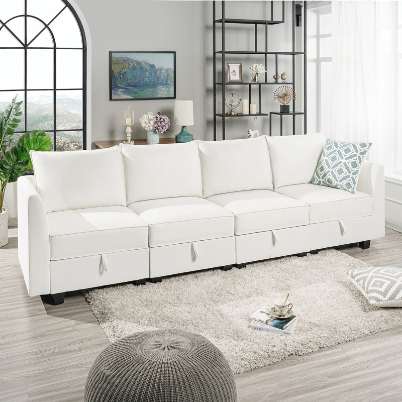 Canapé modulaire rembourré en U 4 pièces Paycen, Blanc