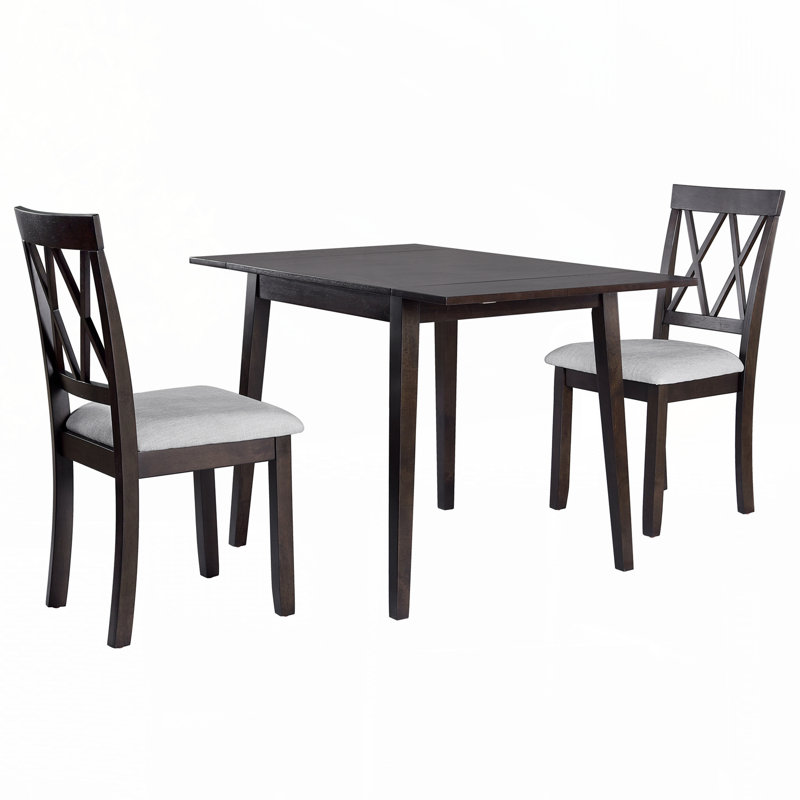 Ensemble de salle à manger 3 pièces avec table à abattants et 2 chaises rembourrées, ensemble de salle à manger pour petits espaces, espresso