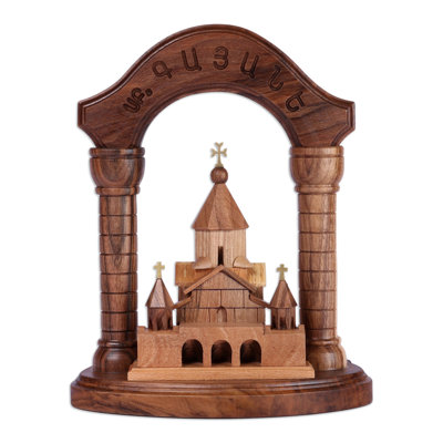 Lark Manor™ Handmade Saint Gayane Church With Arch Wood Sculpture