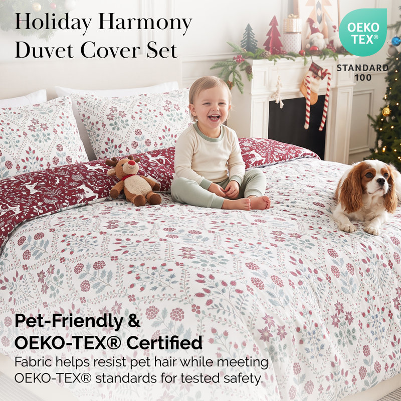 Southshore Fine Linens Holiday Harmony Reversible Duvet Cover Set, 100 GSM Brushed Microfiber Holiday Bedding, 1 Duvet Cover and 2 Pillow Shams, Full / Queen