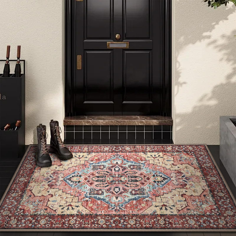 Straub Large Tranditional Rugs Living Room Rug Washable Bedroom Rug Non-Slip Colorful Vintage Accent Floor Carpet For Home DecorRed