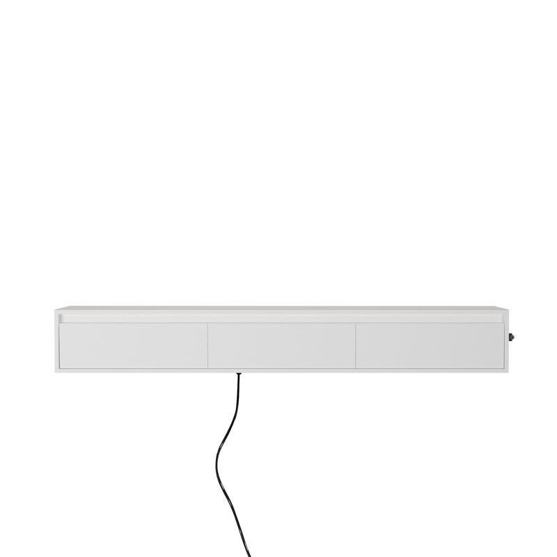 Meuble télé flottant, meuble télé mural avec lumières DEL et prise de courant, meuble télé ultrabrillant pour meuble télé de salon