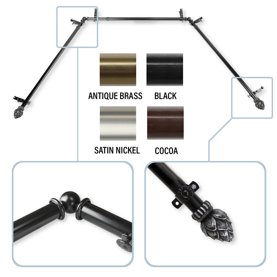 Novella Steel Adjustable Bay Window Single Curtain Rod Fleur De Lis Living
