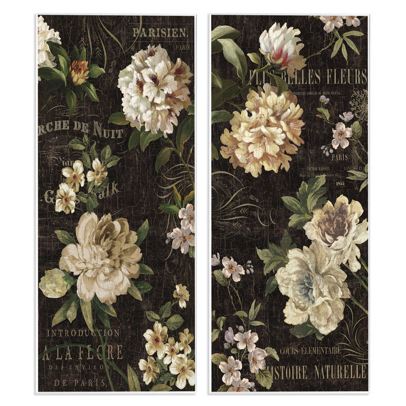 "Vintage French Typographie Flowers", ensemble de 2 plaques murales par Deborah Devellier