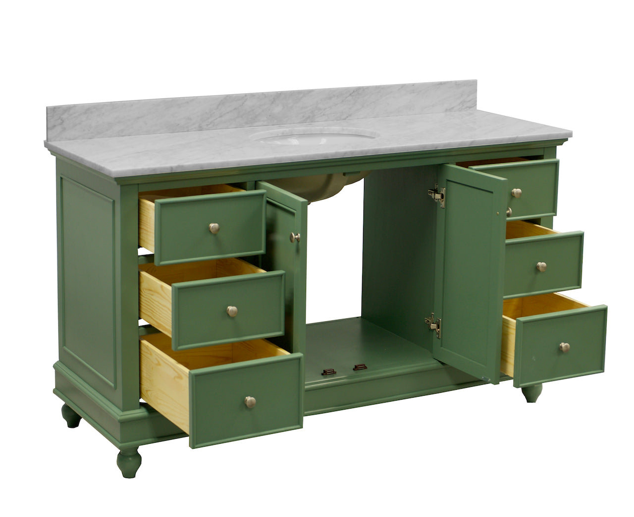 60'' Single Bathroom Vanity, Carrara Marble, Sage Green