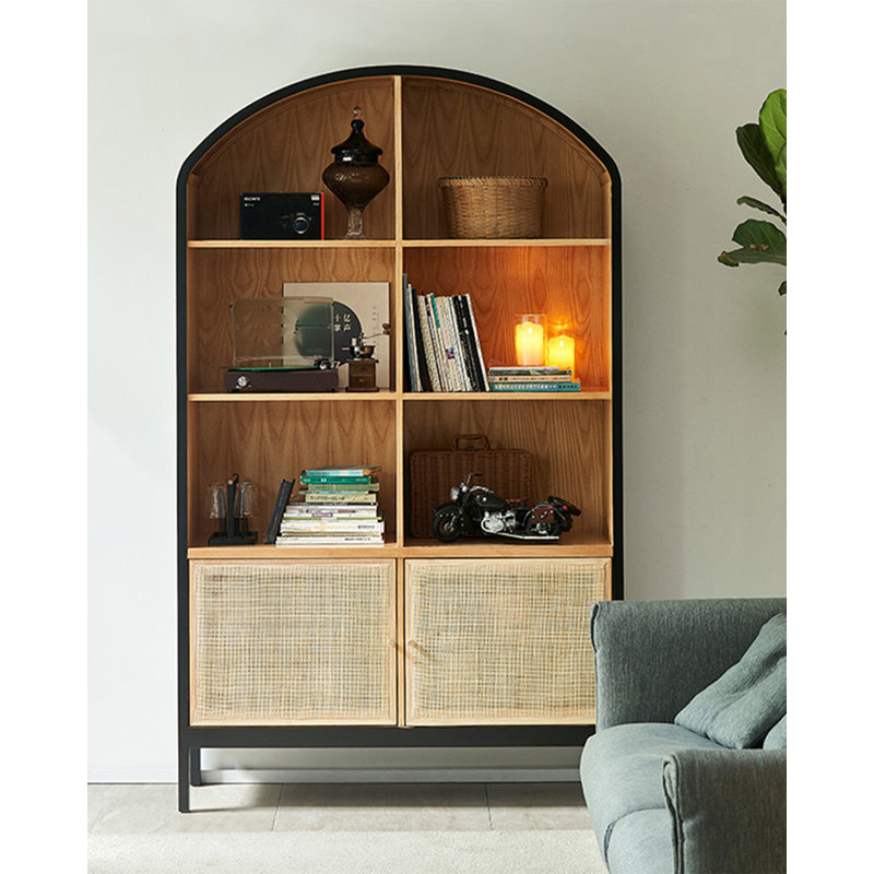 Handwoven Rattan White Ash Wood Storage Bookcase