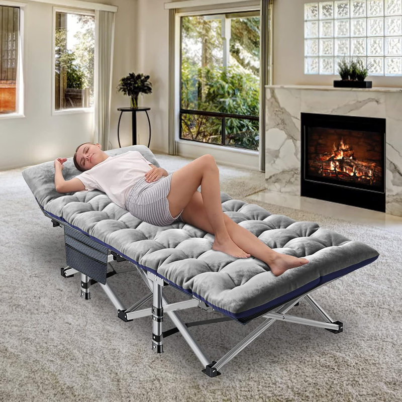 Oversize Folding Camping Cot,78" L X 32" W Camp Cot,Xl Sleeping Cot With Mattress,Carry Bag, Grey Blue