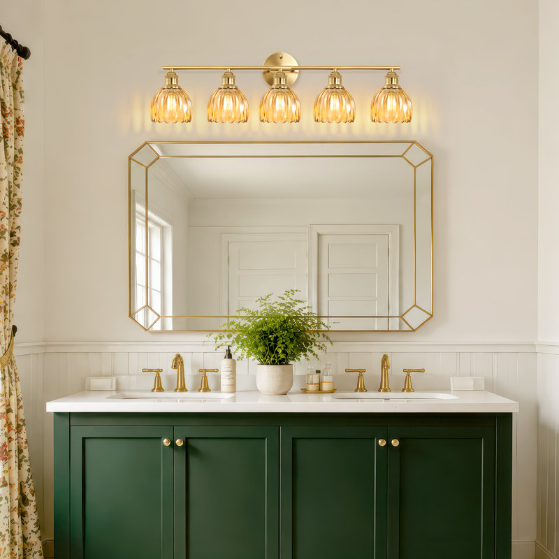 Éclairage pour salle de bain moderne à 5 lumières avec abat-jour en verre tulipe ambré, éclairage mural de salle de bain pour chambre à coucher, cuisine, salon