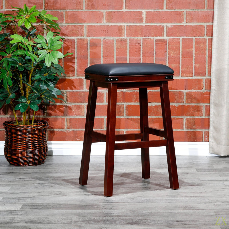 30" Bar Stool, Leather Seat, Cherry