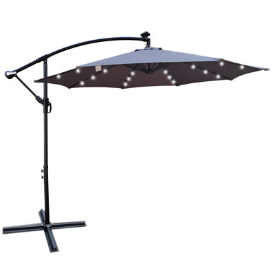 10 Ft Outdoor Patio Umbrella Solar Powered Led Lighted Sun Shade Market Waterproof 8 Ribs Umbrella With Crank And Cross Base For Garden Deck Backyard Pool Shade Outside Deck Swimming Pool