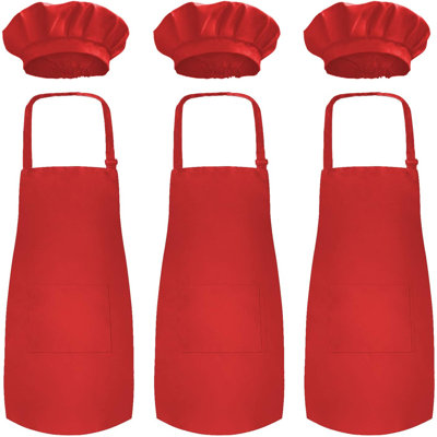 Kid's Apron with Chef Hat Set (3 Set) - Children’s Bib with Pocket for Cooking, Baking, Painting - 6-12 Kid
