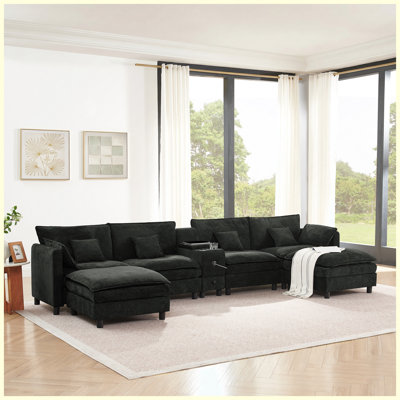 Modular Sectional Sofa with Storage with Charging Station Black