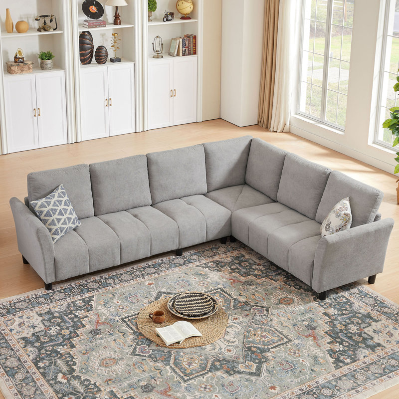 "102.56" Wide Reversible Sectional Sofa with Corner Lounge Seat, Light Gray Fabric