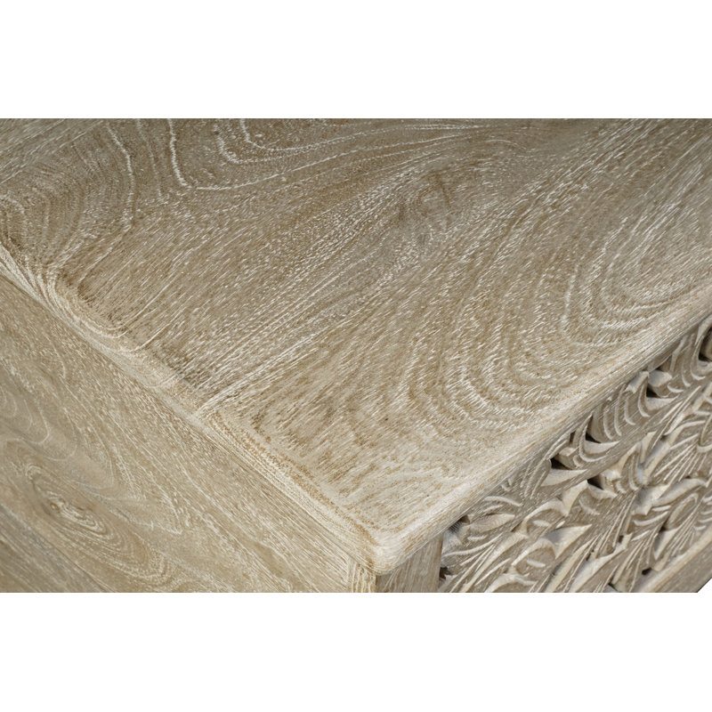 Banc de rangement en bois massif Harleen, Beige calcaire