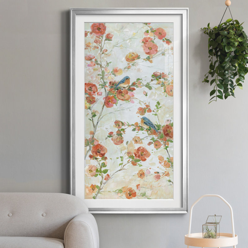 Bluebirds and Blossoms - Imprimé, H 14,5 po x l 26,5 po x P 1,5 po, Argent