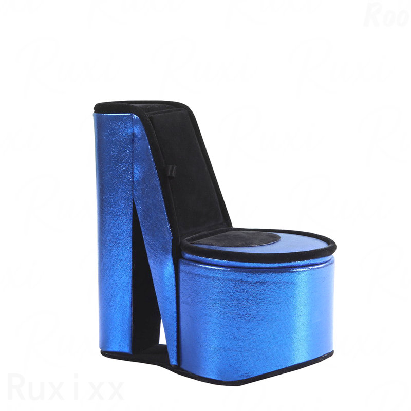 Boîte à bijoux 9 po avec rangement caché, conception de chaussures à talons hauts, velours bleu, Bleu