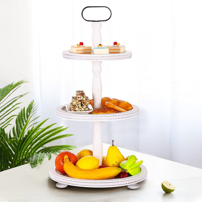 Plateau à étages en bois, présentoir décoratif à 3 niveaux, plateau de service, White