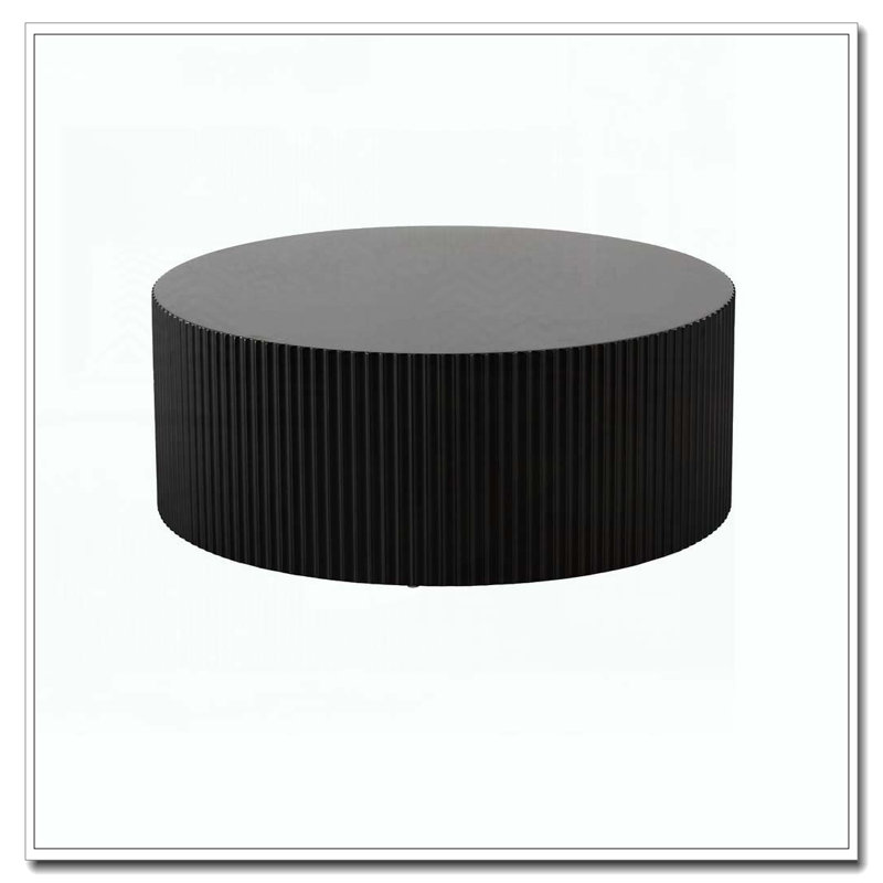 Round Coffee Table with Handcrafted Relief, Black