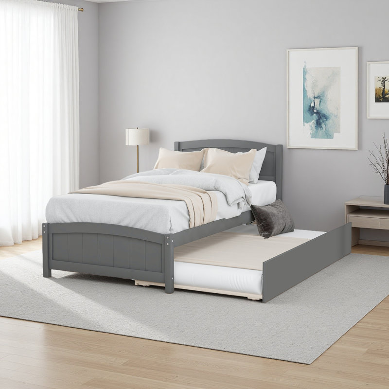 Lit plateforme simple avec lit gigogne, Gris