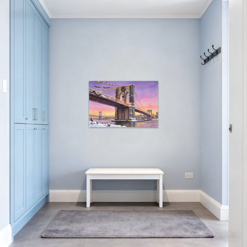 Noël, pont de Brooklyn, lumières de Noël, horizon enneigé, H 12 po x l 18 po