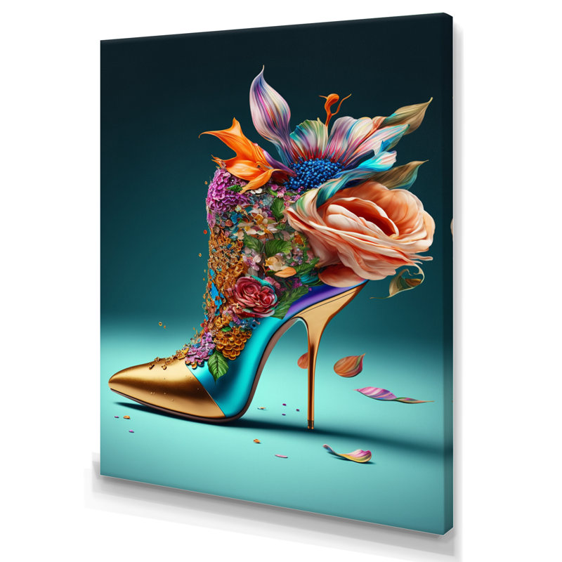 «Blue Floral Hight Heels IV», impression sur toile, H 40 po x l 30 po x P 1,5 po, Toile tendue