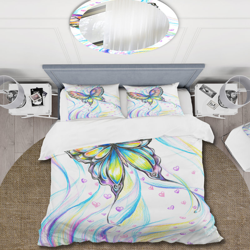Papillon irisé - ensemble de housse de couette traditionnel - microfibre de polyester