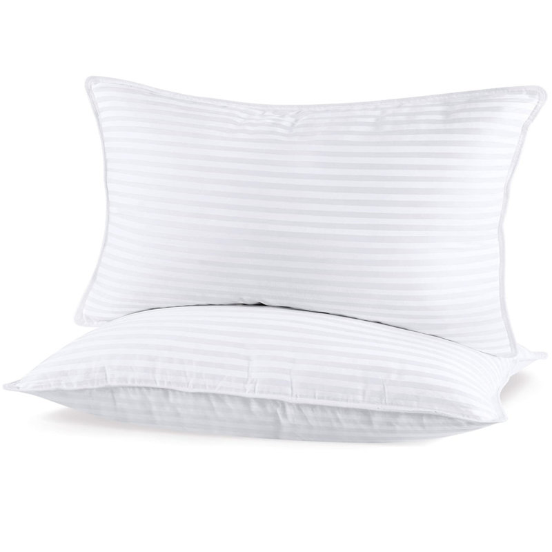 Lot de 2 oreillers Hôtel Collection avec housse en coton, format King, garnissage confortable en fibres synthétiques 1,5D pour un confort et un soutien optimaux, oreillers rayés blancs, 51 x 91 cm