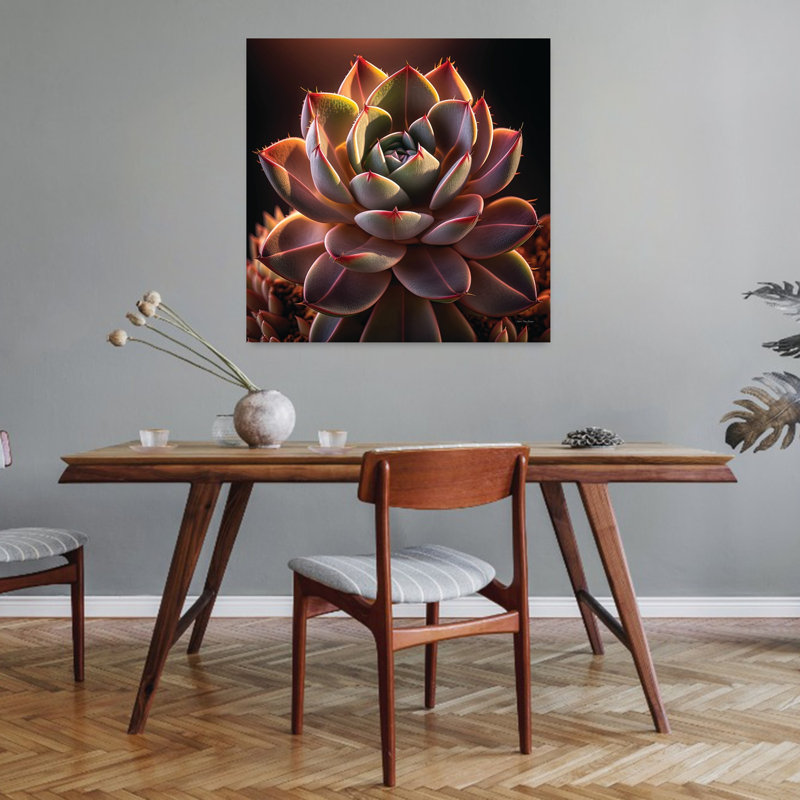 «Succulent Sunset I», art contemporain abstrait avec cactus, H 32 po x l 32 po