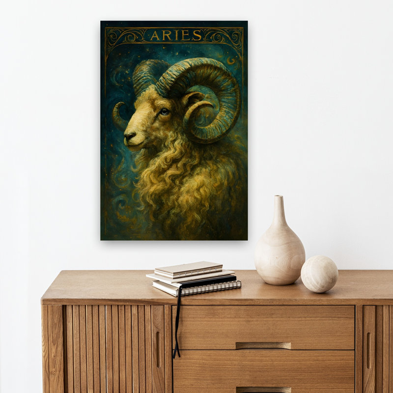 Celestial Aries Ram Mystical Contemporary Animal Portrait Wall Art Print 1 Piece Wrapped Canvas Wall Art