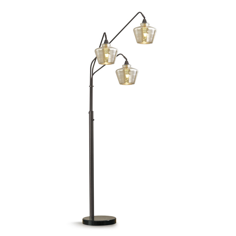 Midtown  3-Light Glass Shades Arch Floor Lamp -Clear Shade, Mercurisé