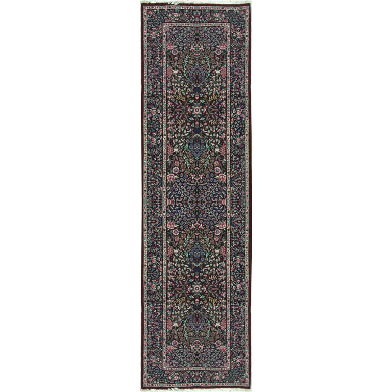 Wool Oriental Area Rug in Black/Burgundy/Pink