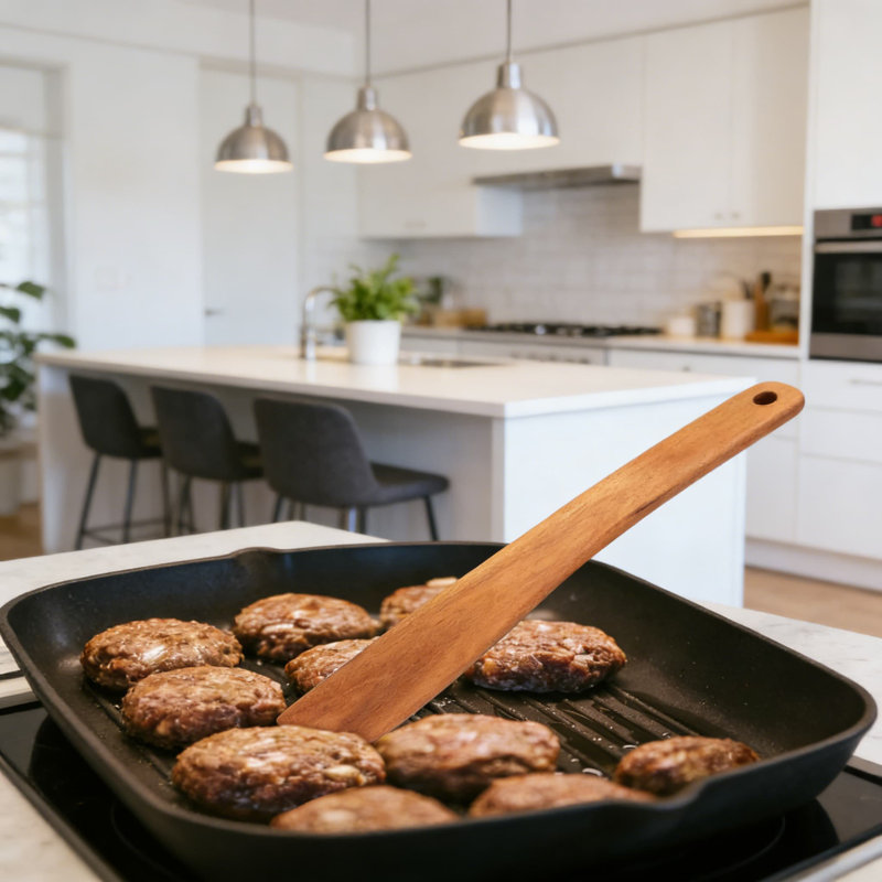 Ensemble de 6 spatules en bois de teck pour la cuisine - Ustensiles en bois non toxiques avec tourneur à fentes, grattoir, cuillère et palette pour la cuisine