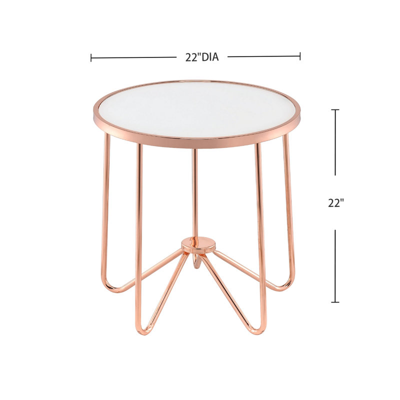Table ronde blanche avec plateau en verre givré et finition or rose