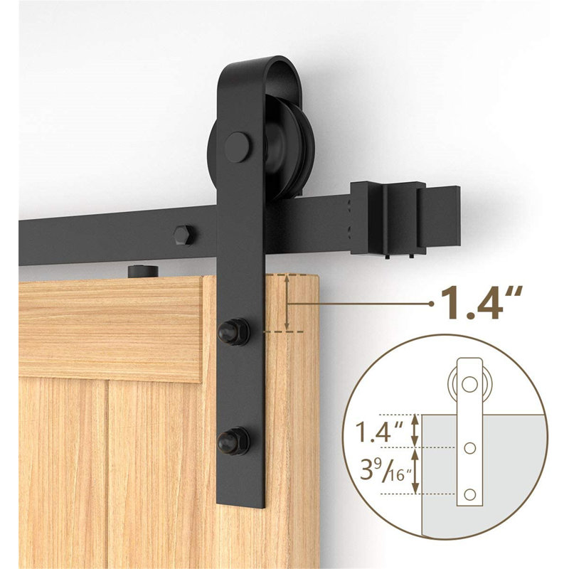 HomLux 8ft Heavy Duty Sturdy Sliding Barn Door Hardware Kit, Smoothly and Quietly, Easy to Install and Reusable - Fit 1 3/8-1 3/4" Thickness & 48" Wide Door Panel, Black(J Shape Hanger) Standard Single Track Barn Door Hardware Kit