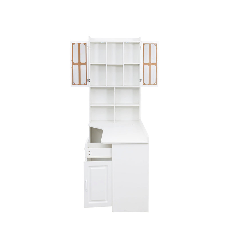 L-Shaped Corner Computer Desk with Drawers, Bookshelf and Hutch, White, 76.77'' H X 42.71'' W X 28.26'' D