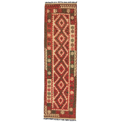 Runner Geometric Wool Hand Woven 83cm X 298cm Area Rug
