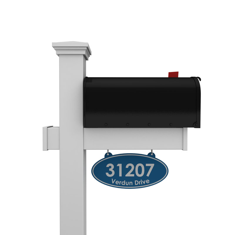 Personalized Post Mounted Mailbox with Address Plate, Blue