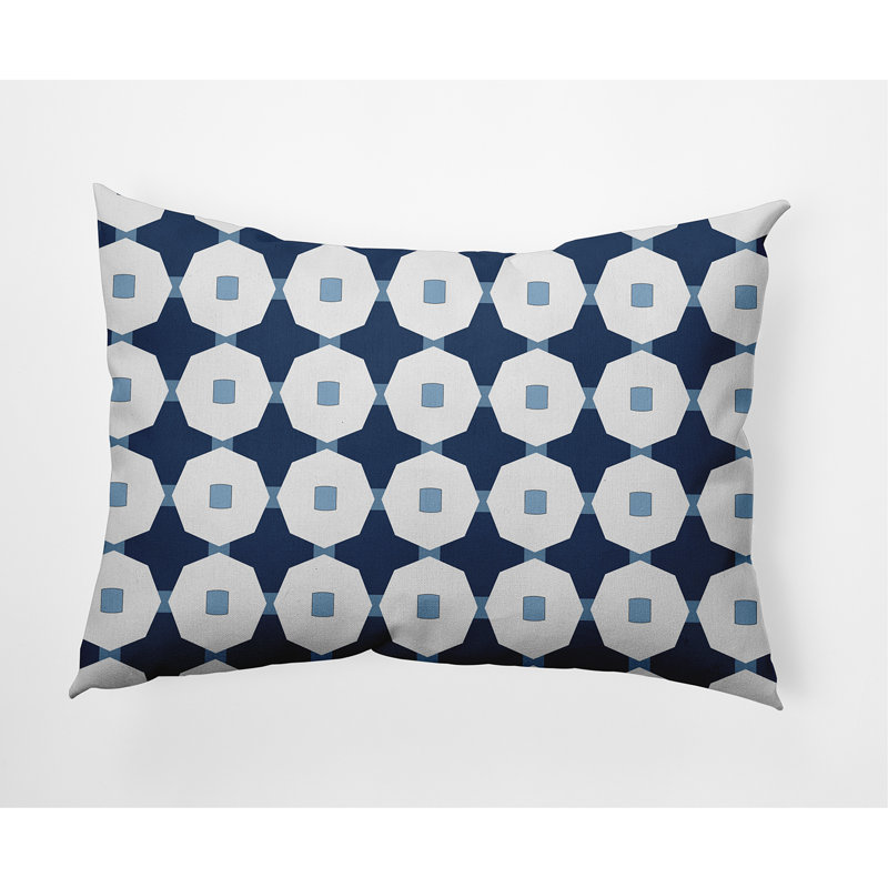 Geometric Outdoor Reversible Throw Pillow, Blue
