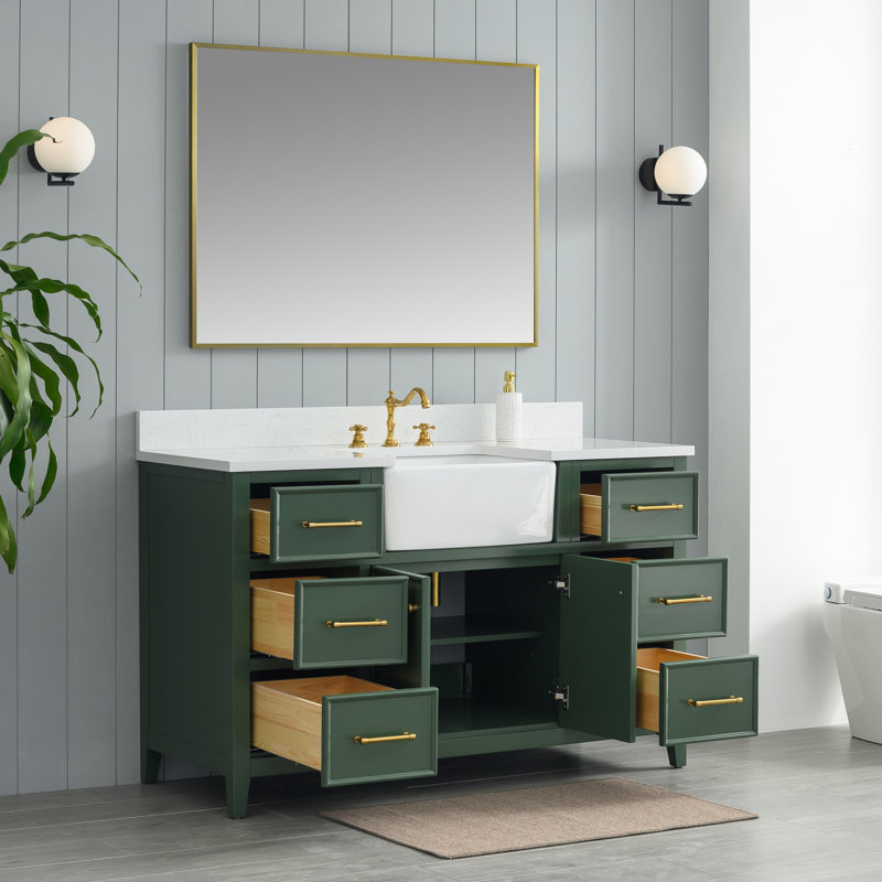 Meuble-lavabo simple 54 po Aisa, Evergreen / or brossé