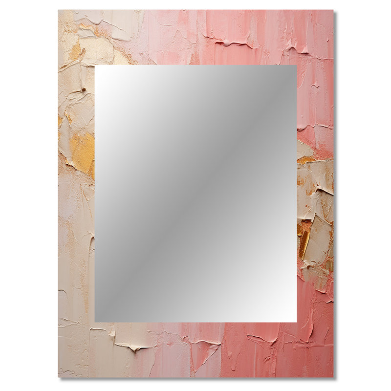 Beige Gold Minimalism Poteries - Abstract Spirals Large Wall Mirror, Gold Decorative Mirror, Printed Metal Art, 40" x 30"