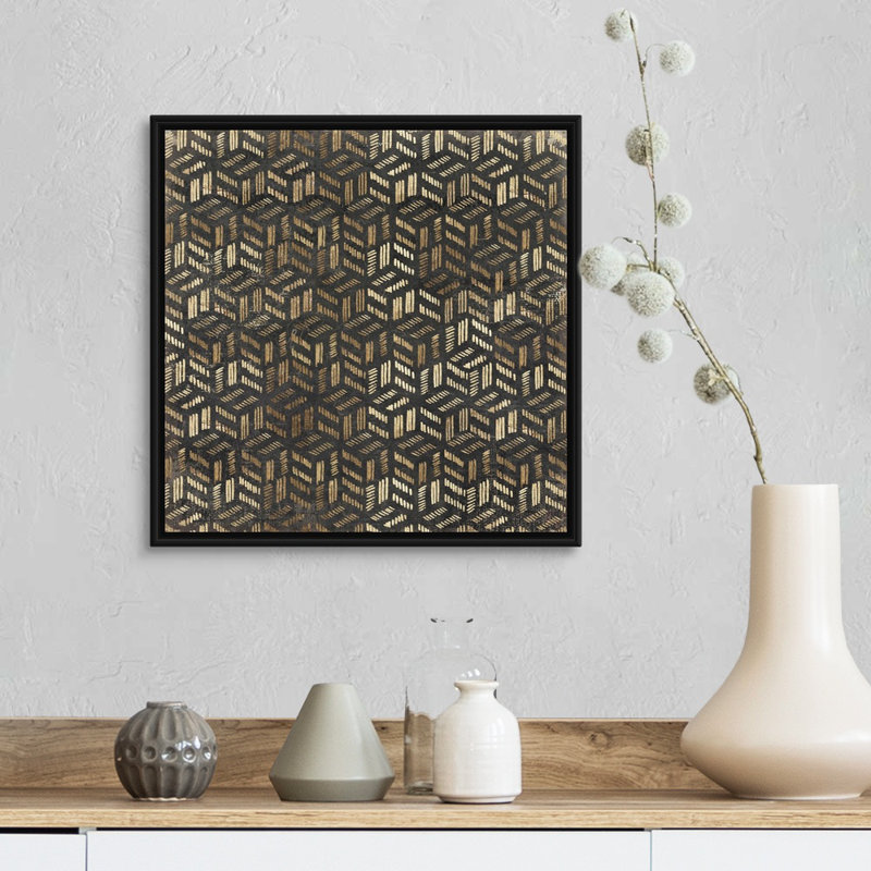 Reproduction d’art sur toile, "Golden art deco III" par Aimee Wilson, Cadre noir, H 18 po x l 18 po x P 1,75 po