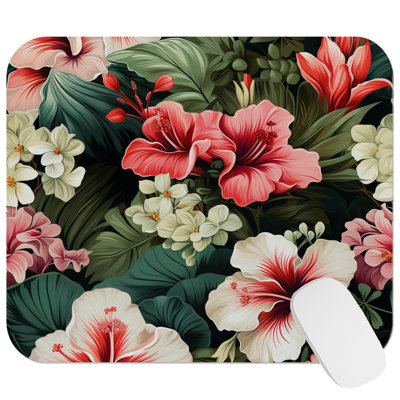 Floral HawaiIan Hibiscus Flowers XVII Tropical Gaming Cute Office Laptop Desk Pad Gift Mat Square Rectangle Non-Slip Mousepad