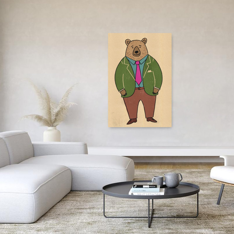 Bear In A Suit Whimsical Contemporary Bear Wall Art Print 1 Piece Wrapped Canvas Wall Art, 152.4cm H x 101.6cm W