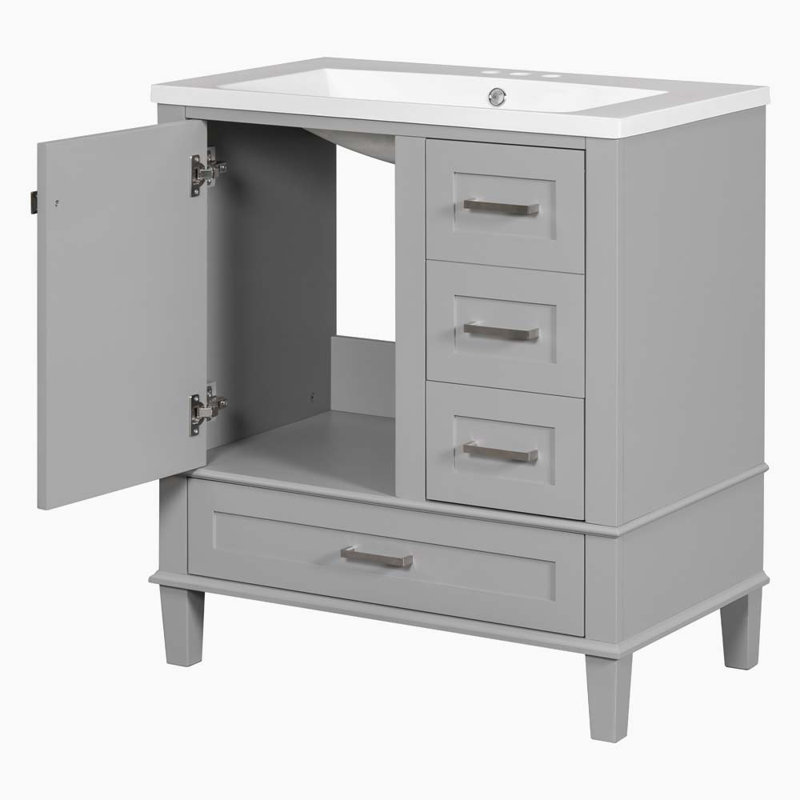 Meuble-lavabo simple 30,22 po avec plateau en résine Gernold, Gris