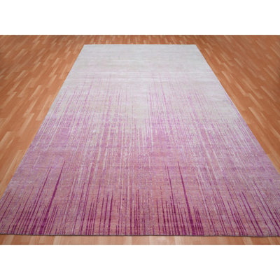 9'2"x12'4" Hot Pink Hand Knotted Vertical Ombre Design Natural Wool Rug BC0A982F90EB47F18978B9D6D8D4F3BB