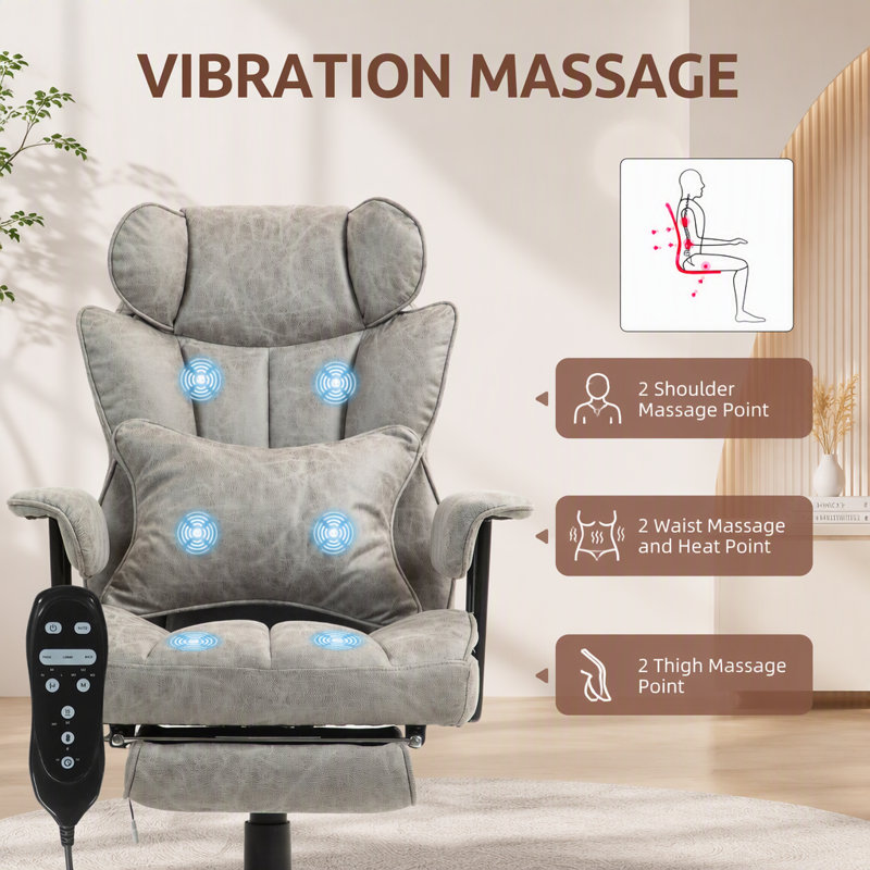 Fauteuil de direction massant et chauffant avec 6 points de vibration, capacité de 181 kg, repose-pieds et soutien lombaire pour un confort optimal